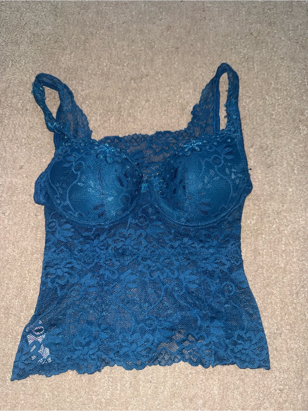 Lace Camisole Bralette Tank Top - Teal Blue